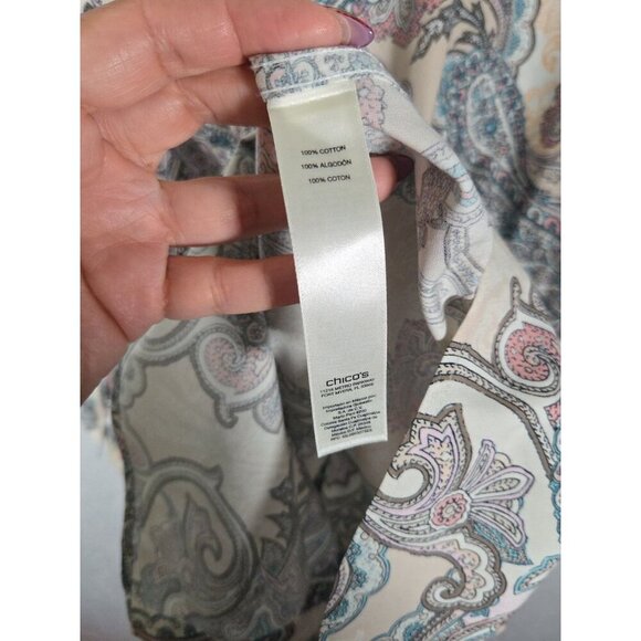 Chicos Womens 2 (Large) Multi Color Paisley No-Iron Button Down Tunic Shirt - Picture 3 of 5